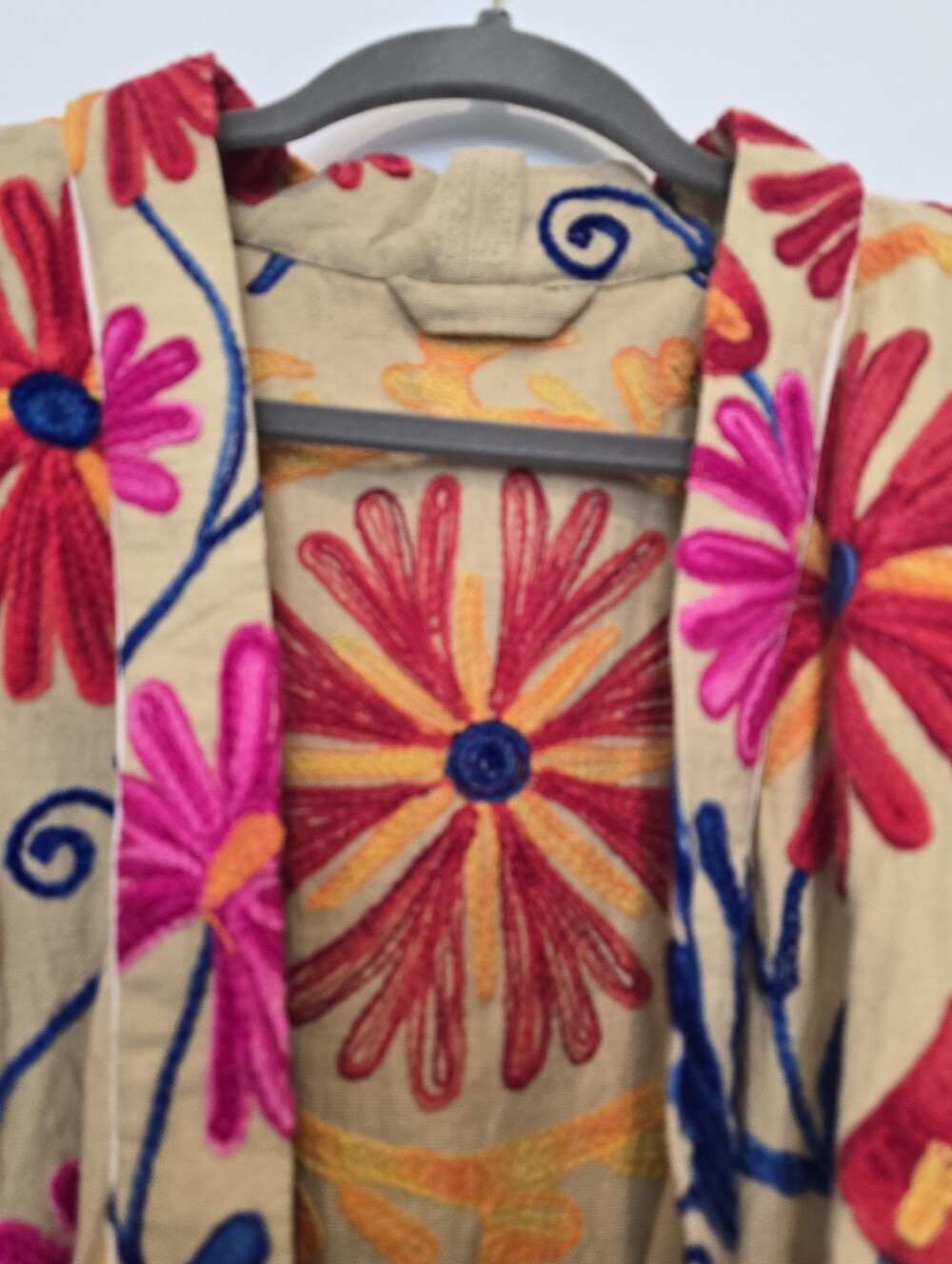 NWOT Handmade In India bohemian-style Suzani embroidered duster jacket One Size - Picture 6 of 8